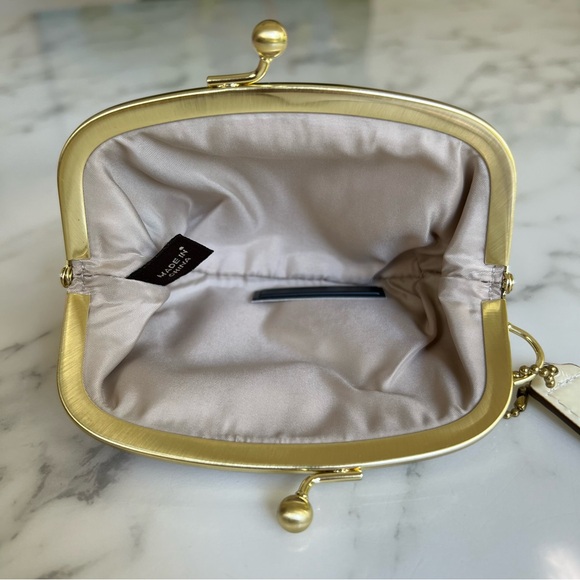 NWT Coach Floral Appliqué Framed Kisslock Coin Purse Signature Khaki Pink Gold - Picture 8 of 10